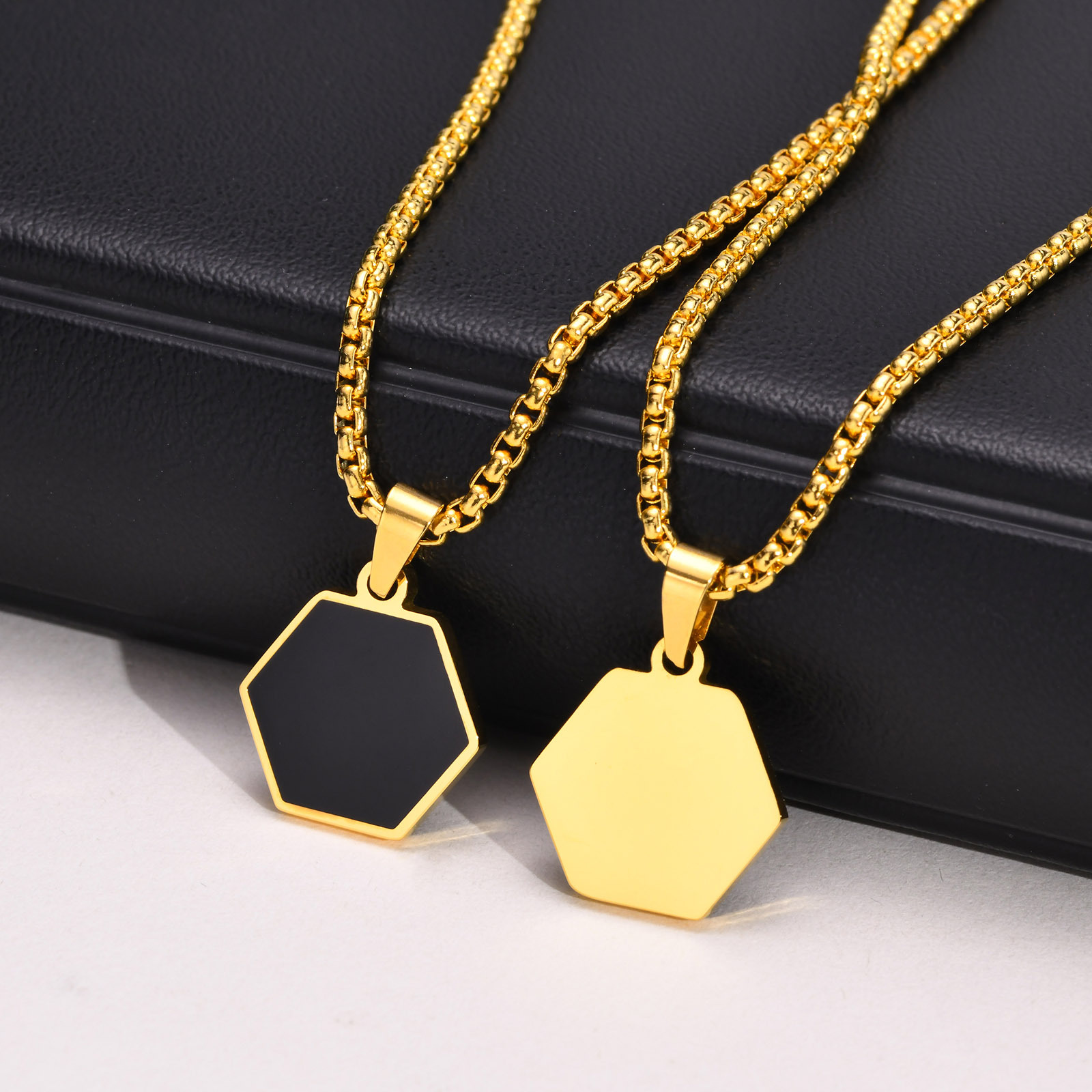 Retro Hexagon Stainless Steel Plating Pendant Necklace 1 Piece