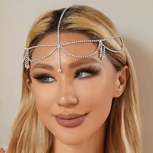 European and American Bridal Forehead Chain, Water Drop Hairband, Headband, Crystal Forehead Ornament, Eyebrow Pendant, Hair Ornament, Bohemian Ethnic Headdress