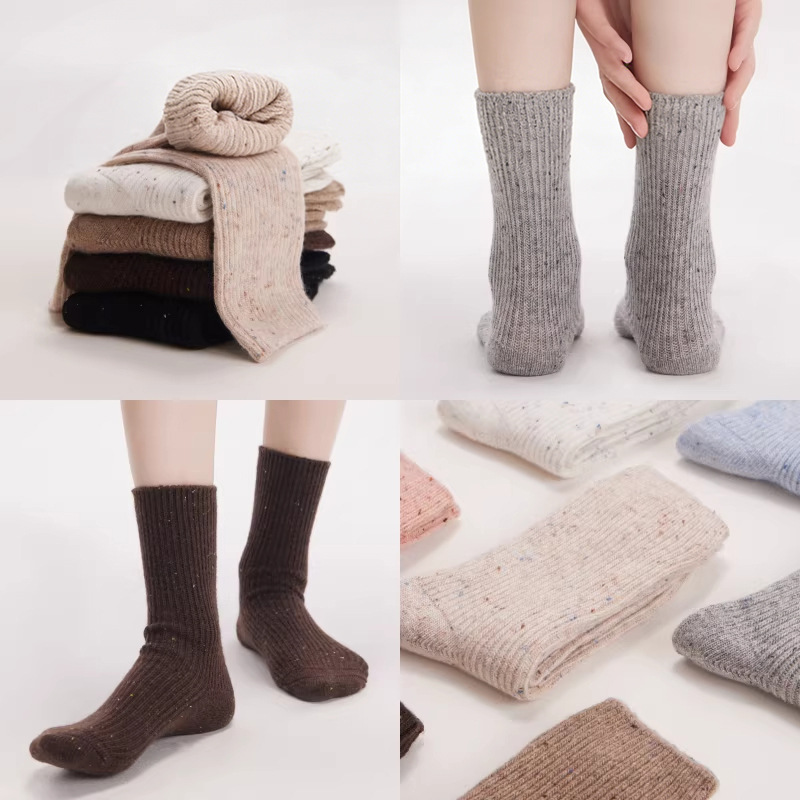 Calcetines de lana de primavera y otoño, idea de mediano tubo, calcetines de algodón de hilo, calcetines de nieve calientes, calcetines de pila, estilo universal y simple.