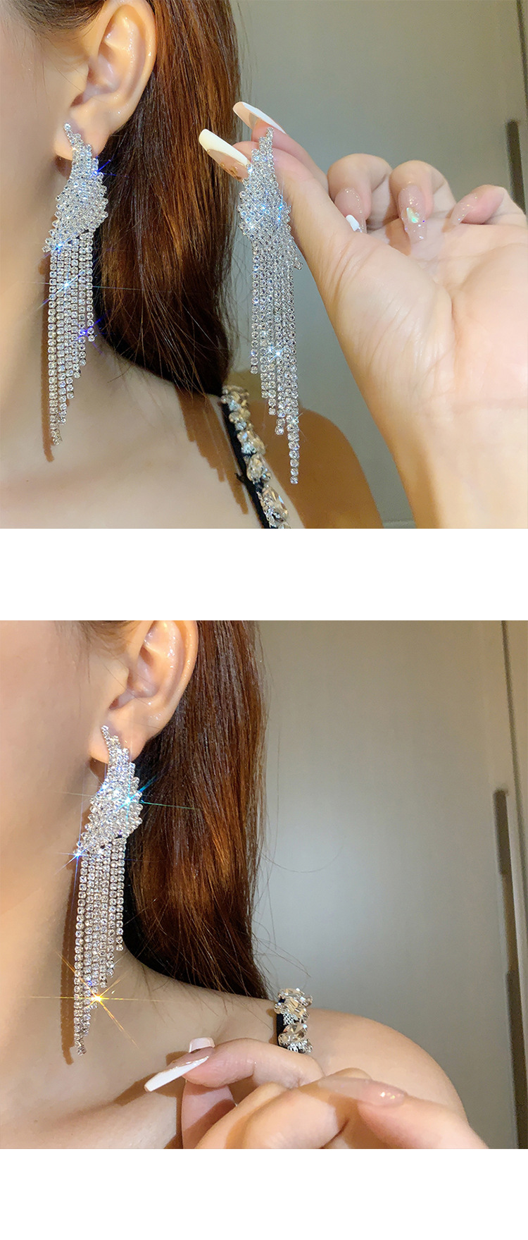 Retro full diamond long tassel earrings for women in Europe and America, exaggerated temperament, earrings, high-end feeling, light luxury earrings_voghion.com