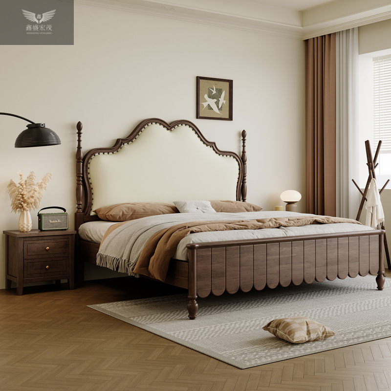 Dormitorio principal antiguo estilo americano francés bolsa de respaldo blanda 1.8m cama doble nueva cama de madera sólida americana de 1.5m