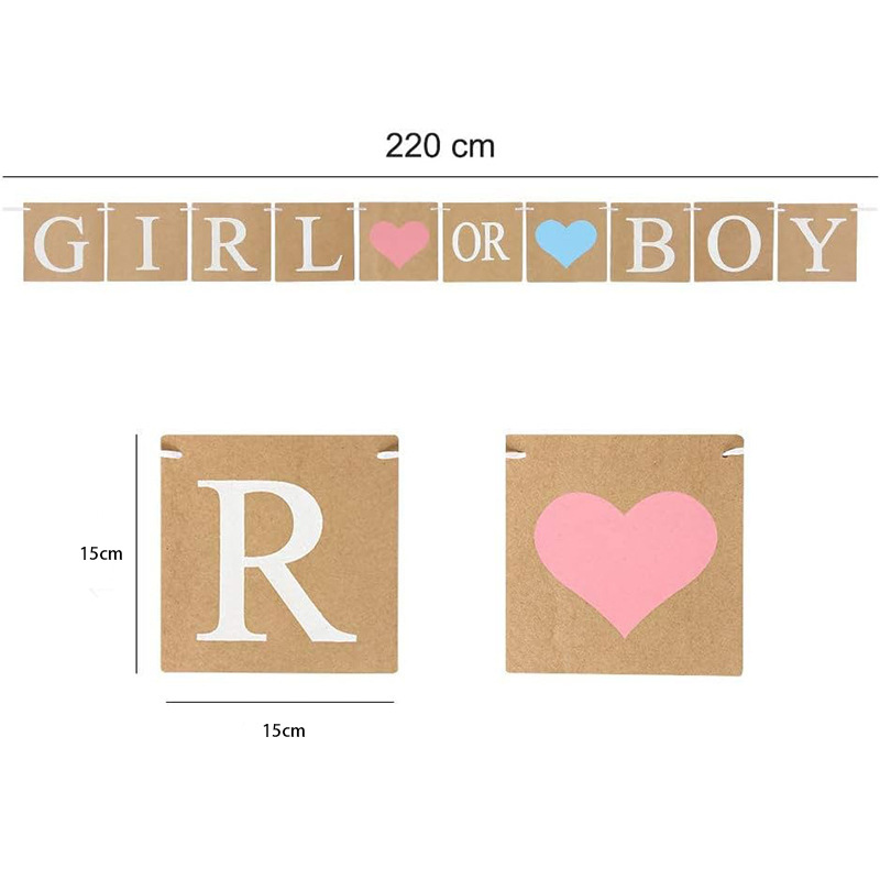 Guirnalda de letras BOYORGIRL transfronteriza de papel kraft para revelación de género de niño o niña, decoración colgante para fiesta
