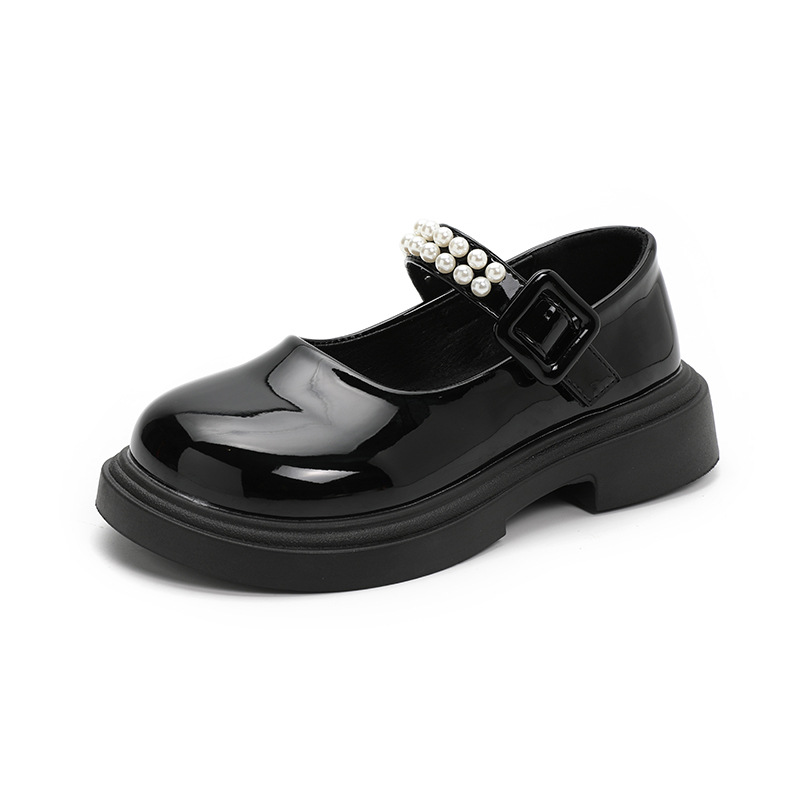 Zapatos de cuero de niñas 2025 verano nuevo zapato de mujer de perla para niños zapatos de princesa de moda zapatos de suela suave para chicas zapatos de espectáculo
