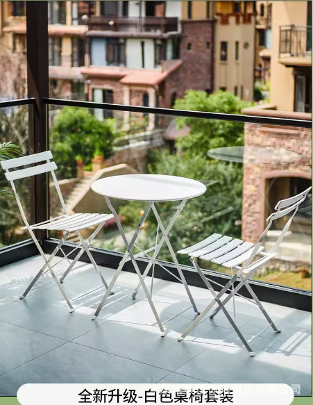 Mesa y silla plegables al aire libre balcón mesas de té ocio mesas y sillas de tres piezas patio exterior impermeable set de hierro forjado creativo