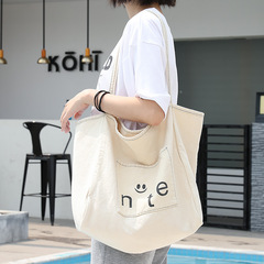 Korean Vintage Washed Canvas Tote Bag Fashionable and Trendy Large Capacity Handbag Casual and Artistic Letter Print Shoulder Bag