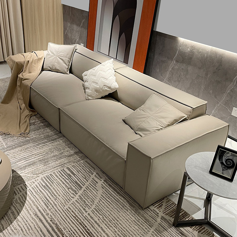 Sofá de cuero italiano minimalista sofá bloque de tofu sala de estar sofá de fila recta combinación de sofá cuadrado muebles de tres asientos