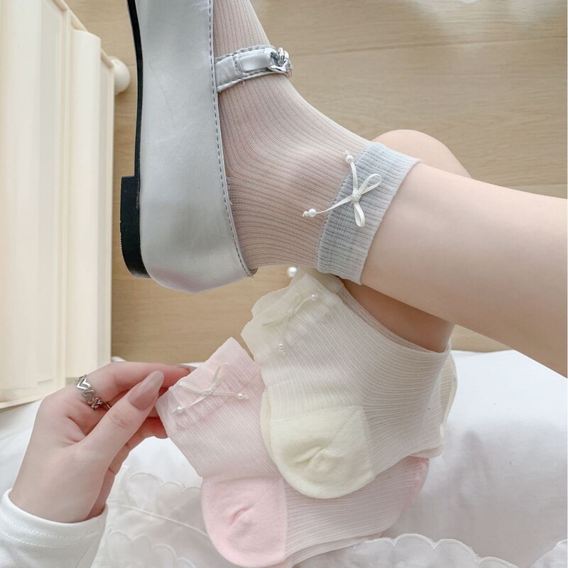 Ultra-thin three-dimensional bow socks women's short tube summer cool feeling loose lace socks Mori fairy women's mid-tube fashionable socks Ultra-thin three-dimensional bow socks women's short tube summer cool feeling loose lace socks Mori fairy women's mid-tube fashionable socks