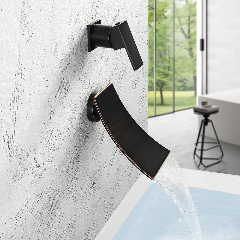 Cross-border brass washbasin faucet waterfall water outlet single, cold and hot mixed water is concealed in the wall-mounted bathroom countertop basin undefined