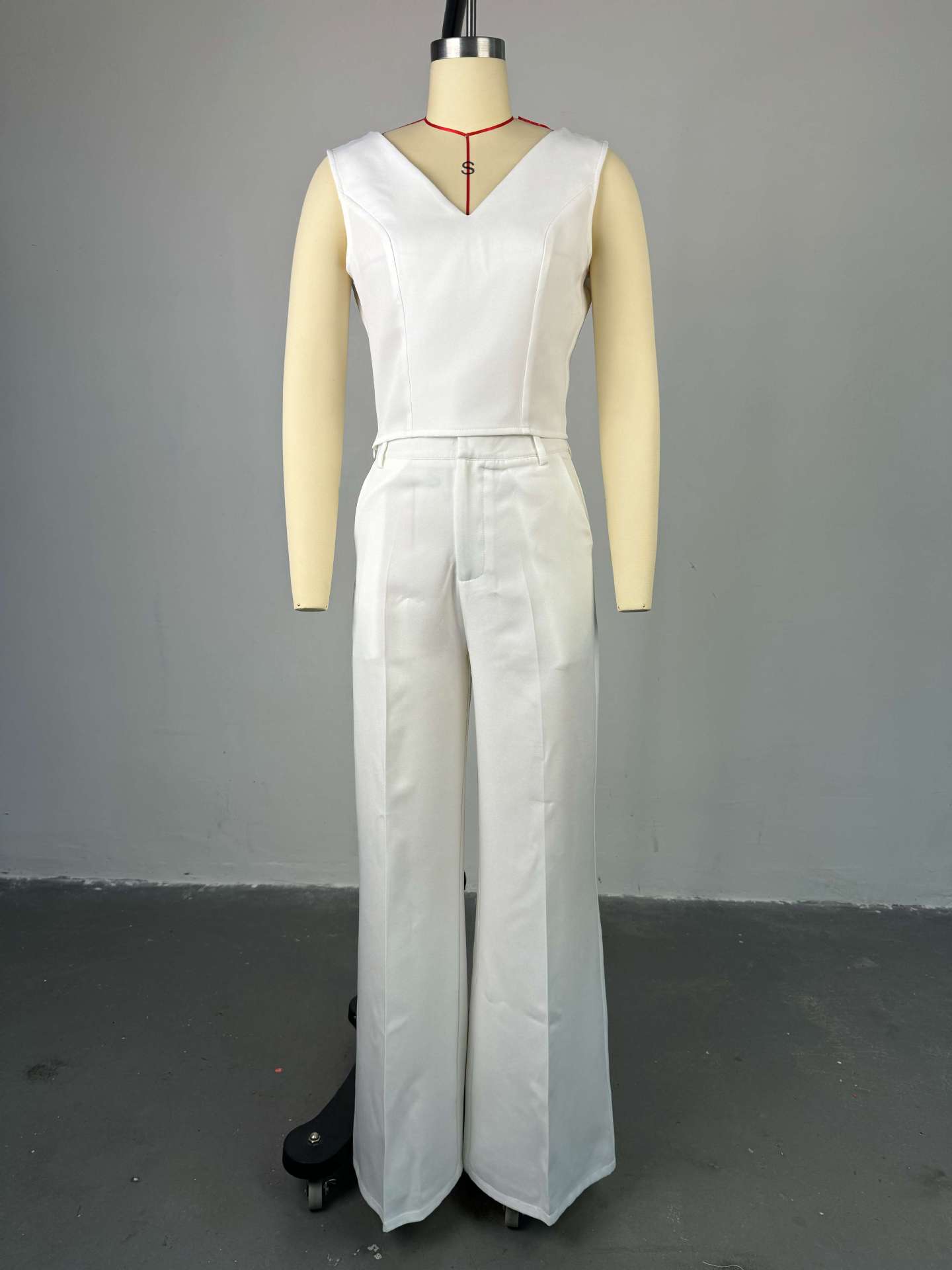 Women Clothing Spring Solid Color Backless Bow Top Wide Leg Trousers Casual Suit