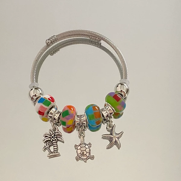 Colorful coconut tree + turtle + starfish bracelet