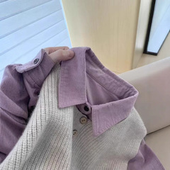 レトロなコーデュロイの紫色のシャツの女性2025春秋の新型の長袖の新型のゆったりしている百合のカジュアルな上着のシャツ