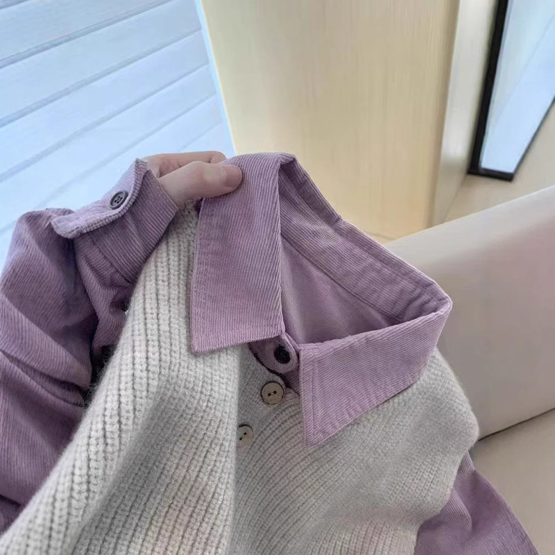 Vintage Corduroy Purple Shirt Women's 2025 Spring and Autumn New Long Sleeve New Loose All-match Casual Top Shirt Vintage Corduroy Purple Shirt Women's 2025 Spring and Autumn New Long Sleeve New Loose All-match Casual Top Shirt