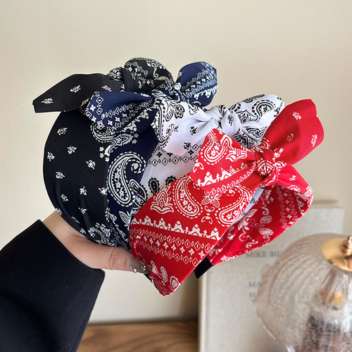 Hot-selling fashion cashew flower bow hairband—European and American-style wide-brimmed vintage knotted face-washing headband, wholesale hair accessories