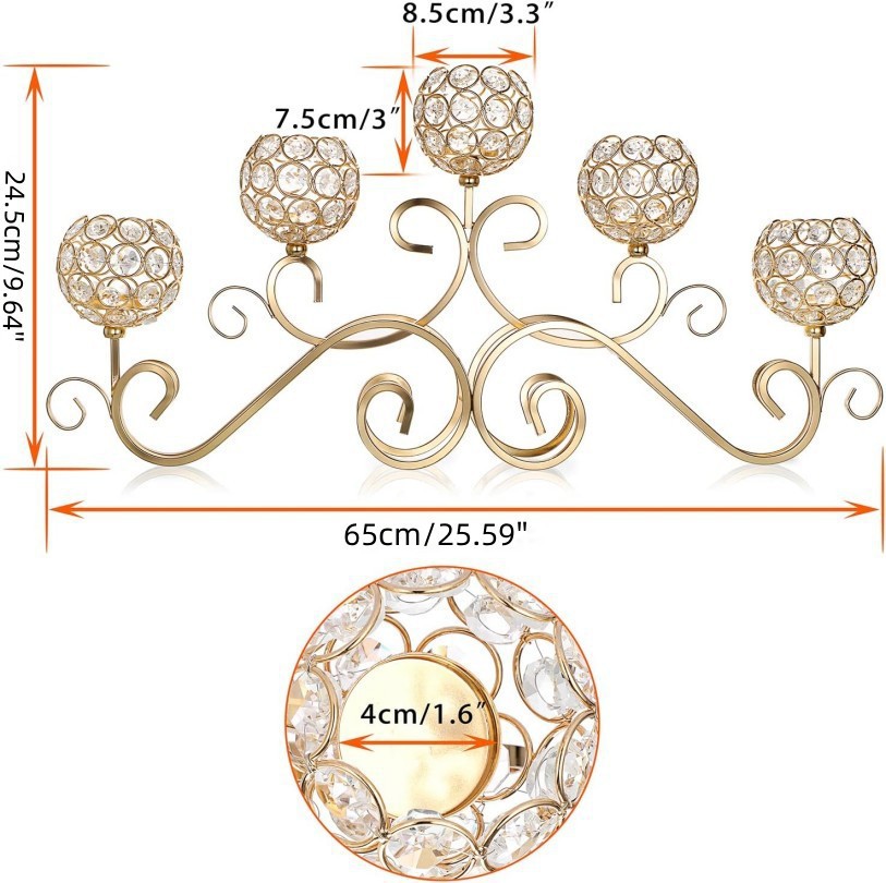 Candelaria de cristal transfronteriza de cinco cabezas creativa europea de hierro forjado romántica cena de velas decorativa de candelabros