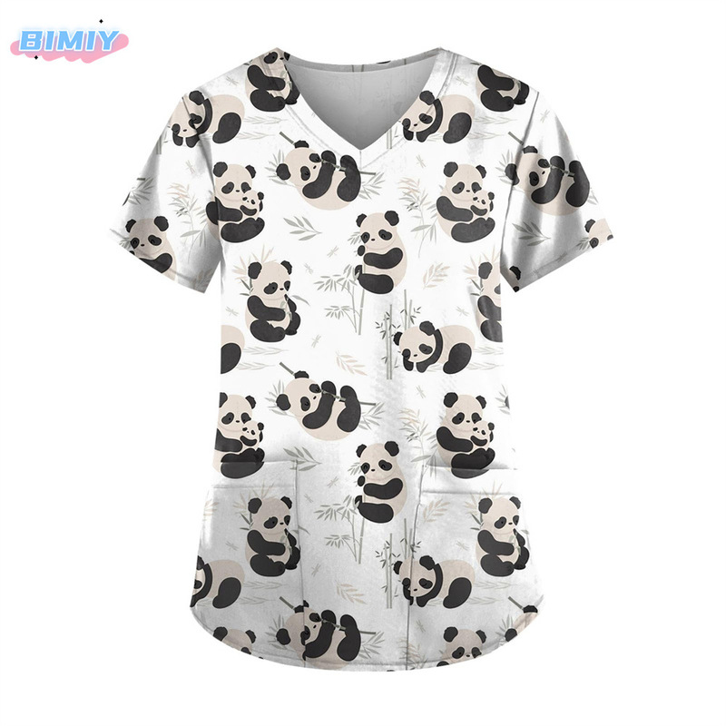 Women's T-Shirt V-Neck Nurse Uniform European and American Cross-Border Factory Direct Sales Aliexpress Casual Comfortable Short-Sleeve Women's Print