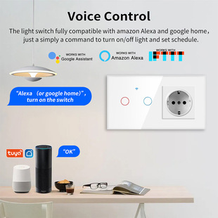 Cross-Border Type 157 European Standard Wifi Smart Switch Socket Single Round Tempered Glass Graffiti App Voice Switch Panel