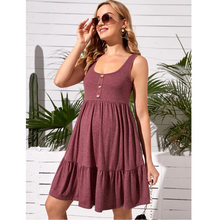 Новое платье-жилет для беременных с рюшами и пуговицами спереди, платье А-силуэта