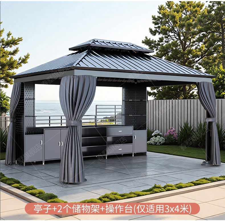 High-End Outdoor Pavilion Garden Terrace Aluminum Alloy Courtyard Leisure New Chinese-Style Pavilion Villa Courtyard Outdoor Sunshade