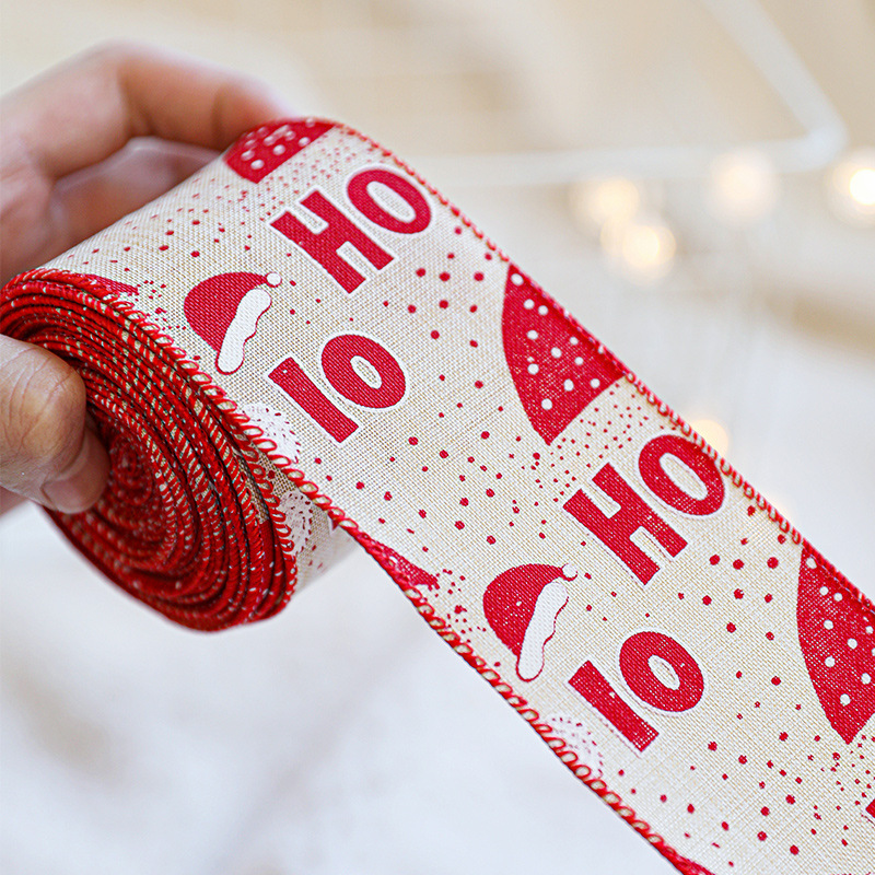 Ribbon de Navidad imitación de lino rojo y blanco decoración de cinta accesorios de arco de impresión de cinta de Navidad lino