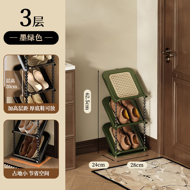 门口藤编倾斜鞋架多层家用鞋架子门口多层中古风简易鞋架宿舍|undefined