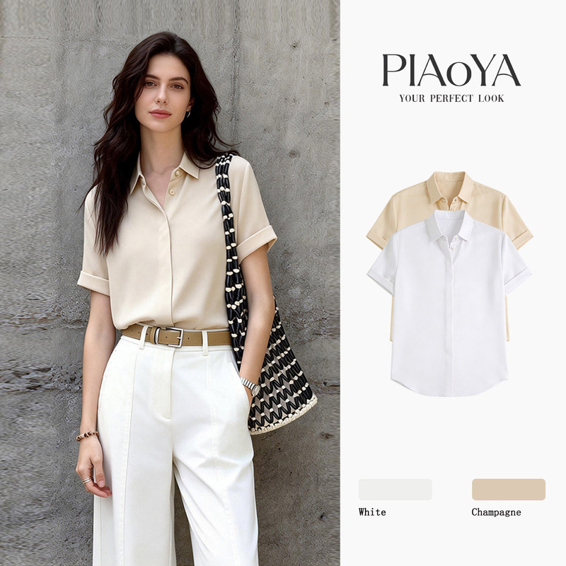 Lapel Short-Sleeved Shirt for Women, New Summer Style, Loose and Drapey Design, Suitable for Commuting and Workplace, Elegant and Slimming High-End Top Lapel Short-Sleeved Shirt for Women, New Summer Style, Loose and Drapey Design, Suitable for Commuting and Workplace, Elegant and Slimming High-End Top