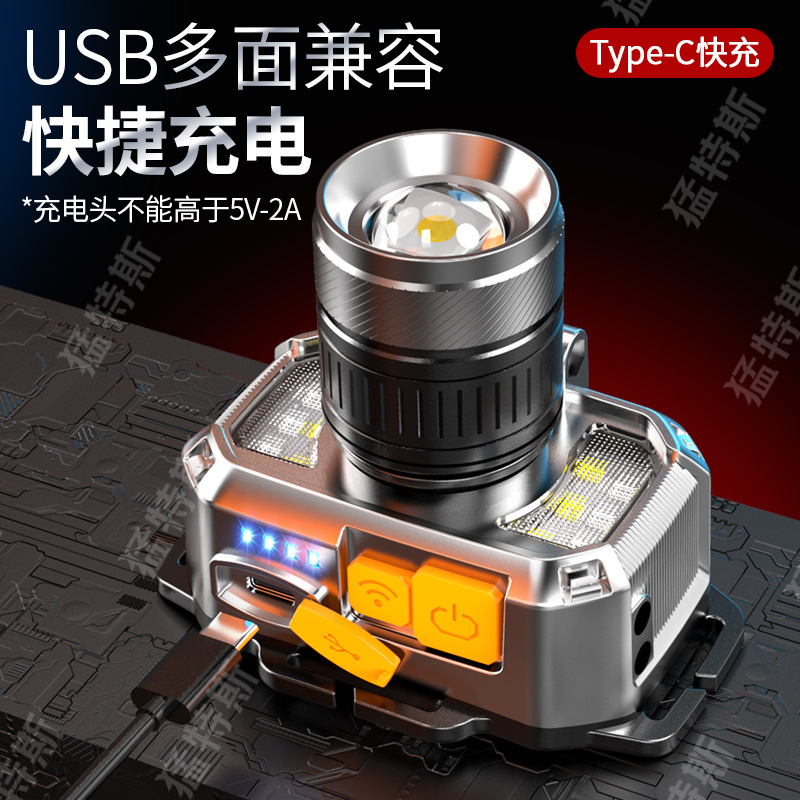 Luz láser blanca luz intensa inducción faro LED linterna doméstica usuario exterior zoom de largo alcance pesca nocturna luz de minería de cabeza super brillante