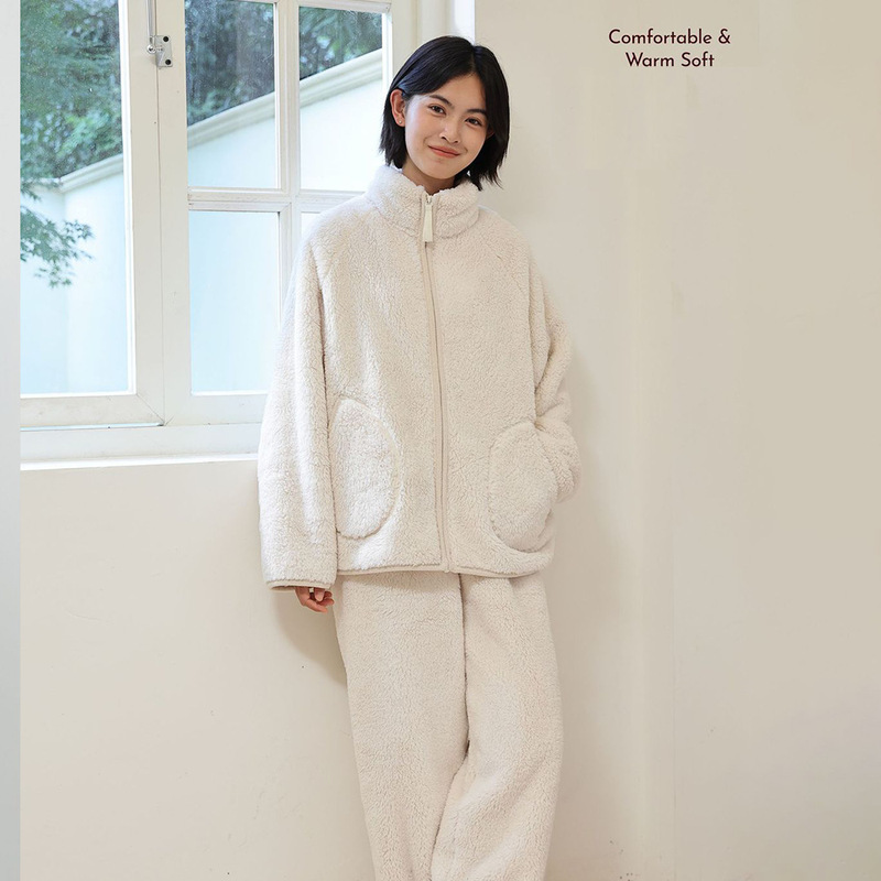 秋冬新款暖暖绒加厚松软立领女士家居服休闲可外穿服保暖睡衣套装|undefined