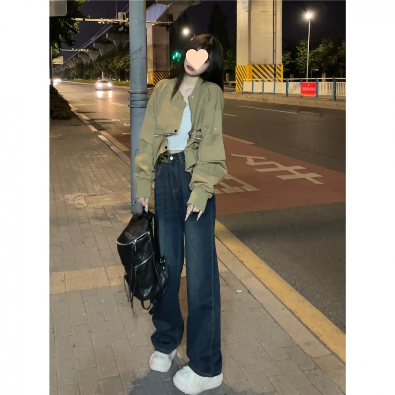 美式复古高级感长袖飞行棒球服外套女秋装短款开衫夹克上衣|undefined