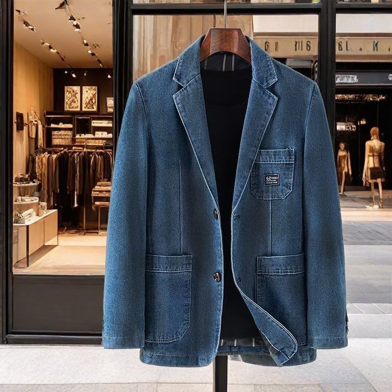 2026 Spring and Autumn New Men's Denim Suit Jacket High-End Trendy Single-Breasted Blazer for Men 2026 Spring and Autumn New Men's Denim Suit Jacket High-End Trendy Single-Breasted Blazer for Men