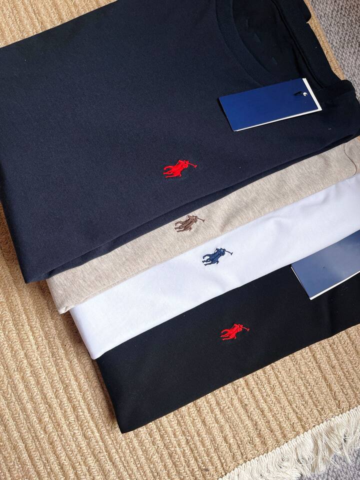 Áo thun tay dài cổ tròn cotton thêu logo ngựa nhỏ, form suông — Màu trắng, Màu xanh navy, Màu yến mạch, Màu đen chi tiết 4