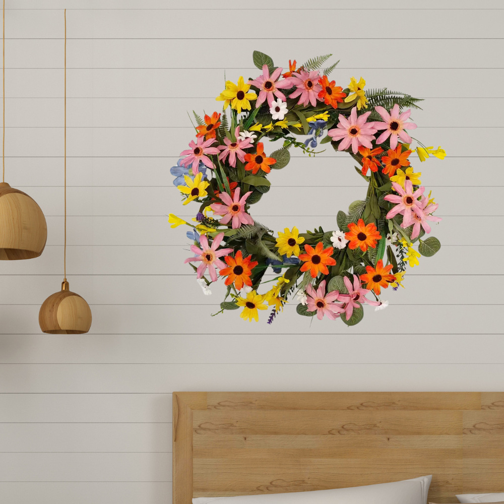 Girnalda artificial, girasol, margarita, decoración de la puerta, colgante de la sala de estar, decoración de la puerta, corona