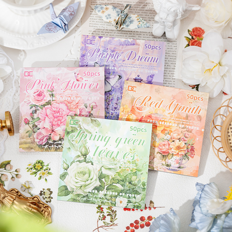 Fanghua cuatro estaciones pegatinas de mascotas transparentes Bendiy libro de mano diario pegatinas decorativas desgarrable libro de mano papel de base