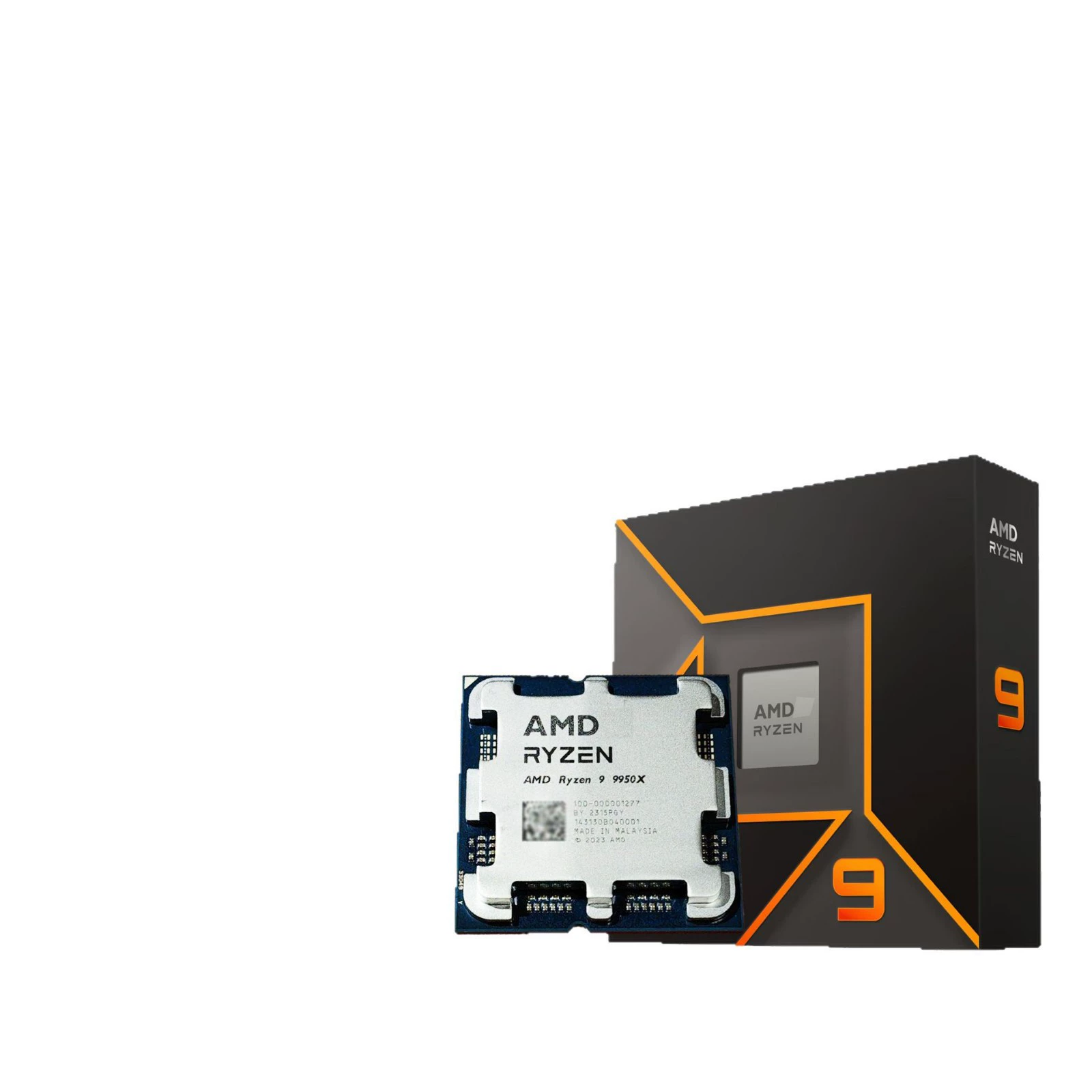 Процессор AMD Ryzen R7 9800X3D R9 9950 X3D в коробке и рассыпанные чипы