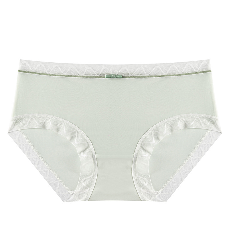 Primavera y verano nuevo encaje ultrafino sin costuras encaje de seda de hielo puro algodón antibacteriano entrepierna color de contraste seda de hielo punta de calzoncillos para mujer