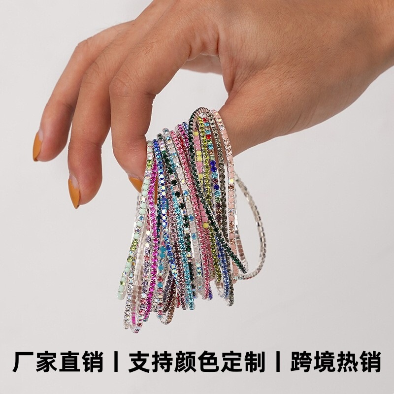 European and American Cross-Border Sparkling Rhinestone Bracelets, High-End Jewelry, Couple Bracelets, Diamond-Encrusted Elastic Bracelets Wholesale