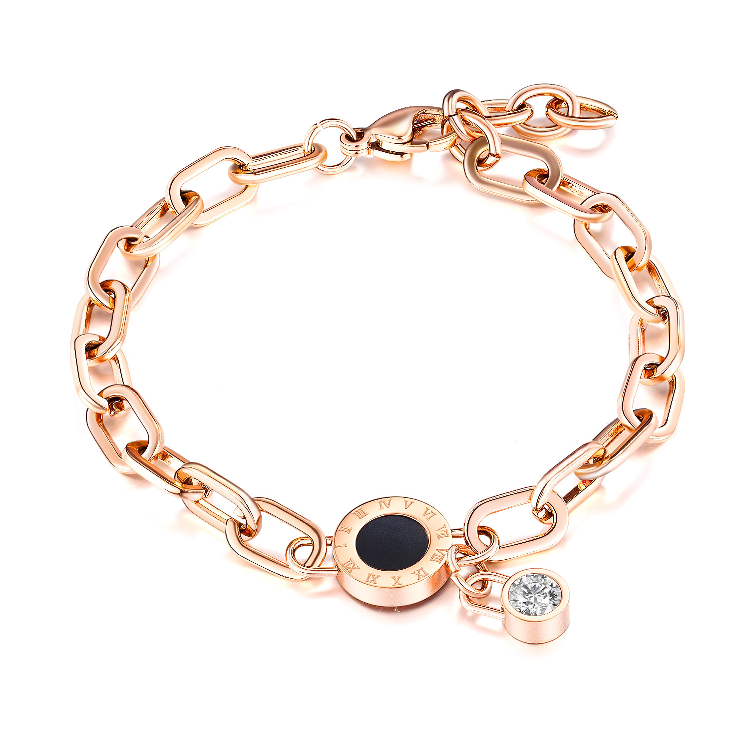 De moda en línea celebridad romana digital diamante pulsera marca de moda Rosa chapado en oro de titanio de acero de las mujeres pulsera de moda pulsera de la joyería