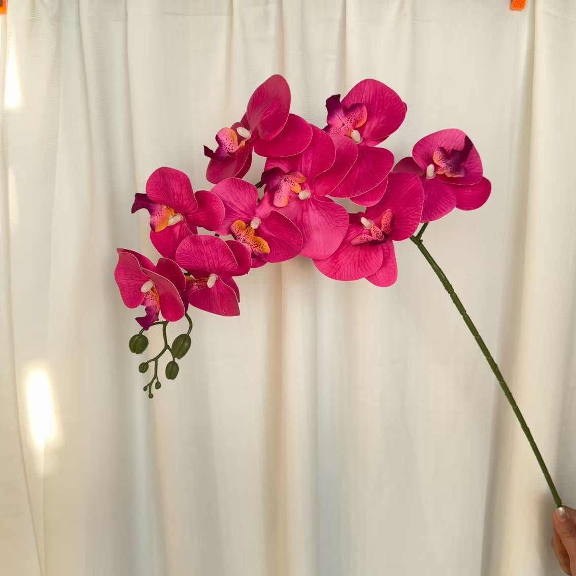 9-cabeza película Phalaenopsis flor artificial salón comedor Mesa alta rama piso decoración flor falsa Boda boda arreglo de flores
