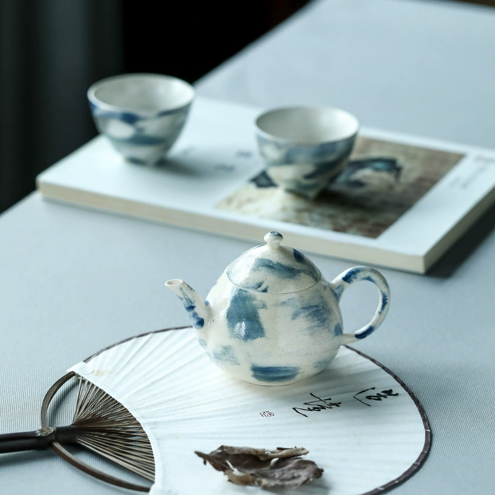Сенсей Чинг, фарфор ручной работы из Jingdezhen, чайный набор Ocean Blue Light Kung Fu, глиняная чашка с тремя ножками, роспись по металлу золотом и серебро в наборе