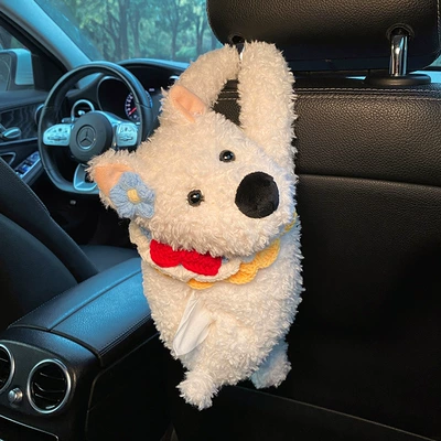 Car Tissue Box Creative Cute West Highland Paper Box Car Tissue Hanging Bag 2024 New Car Hanging Type (Car tissue box/set) - back-drawn-blue-prince-style