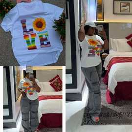 美式外贸图案印花短袖男女2025年新款t恤夏季休闲宽松重磅纯棉