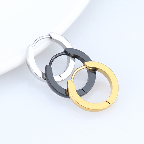 European and American fashion stainless steel earrings classic curved small circle line double-sided ear buckle versatile ear clip earrings