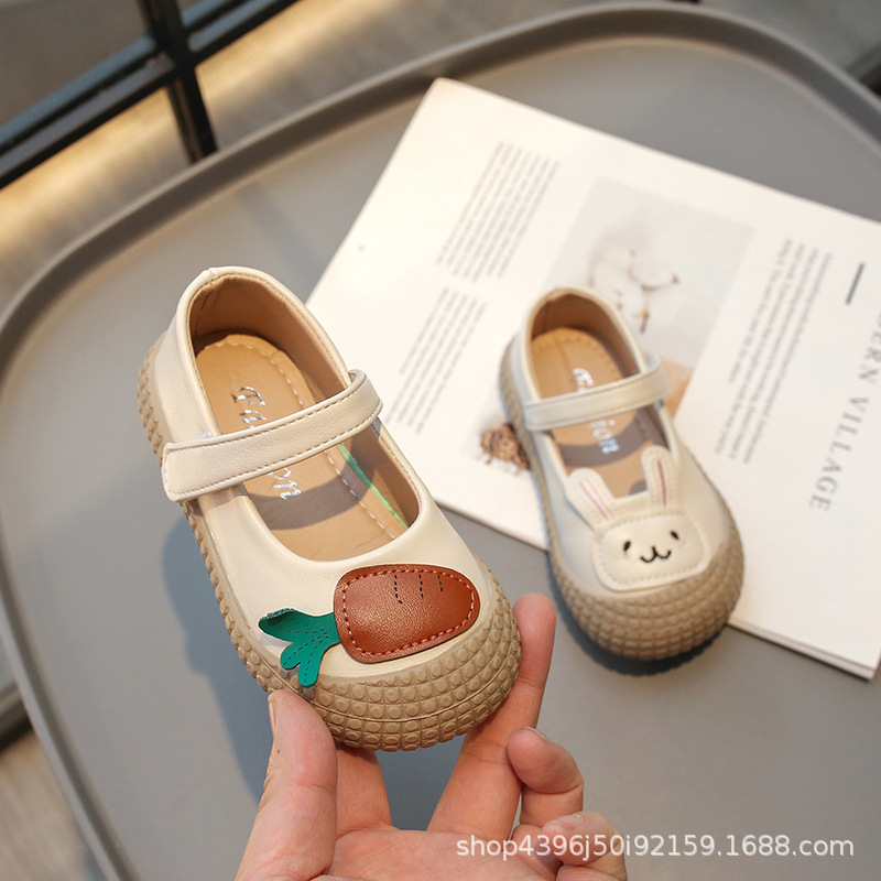 Girls' Leather shoes 2024 Spring and Autumn new children's non-slip princess shoes baby girls' soft bottom single-layer shoes rabbit toddler shoes