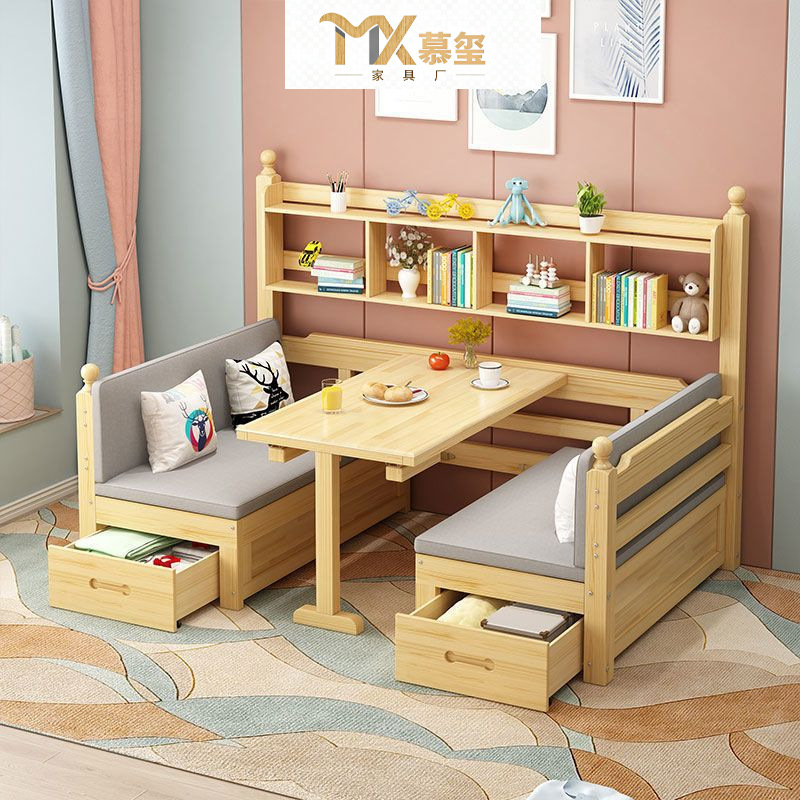 Solid Wood Sofa Bed All-In-One Living Room Small Apartment Foldable Multi-Functional Combination Home with Desk Storage