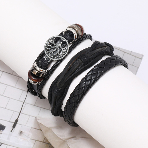 TEMU's New Life Tree Element Bracelet Set for Men, Multi-Layer Cross-Border Handmade Jewelry