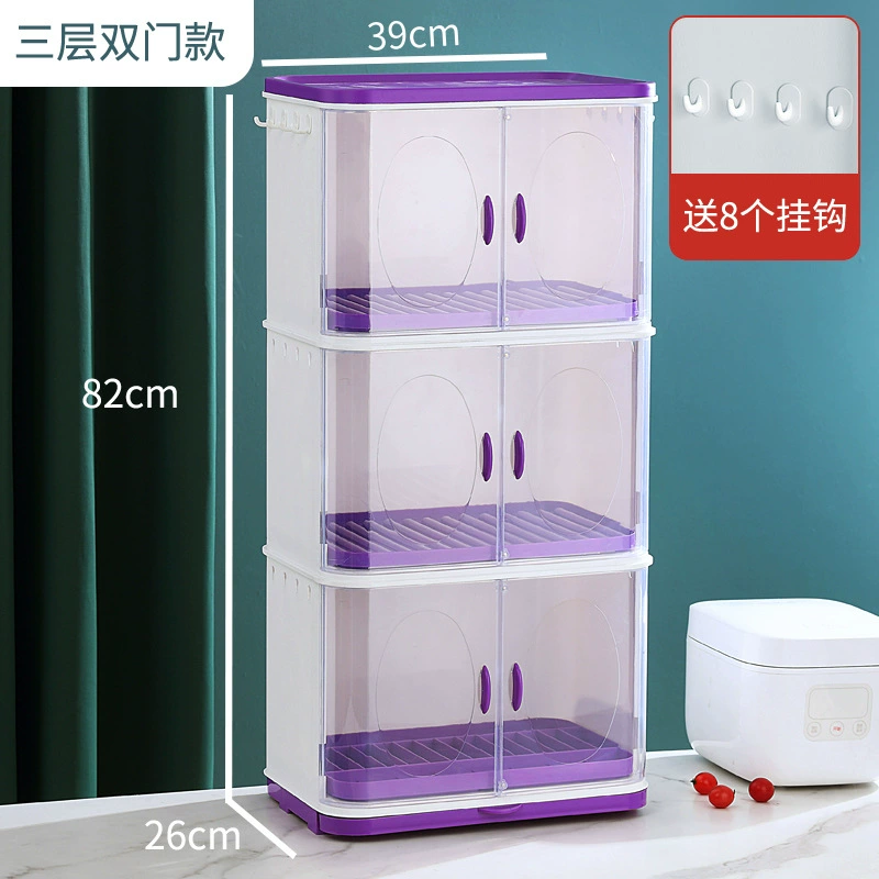 Kitchen bowl shelf and tableware storage box with draining shelves - plastic cupboard for dishes