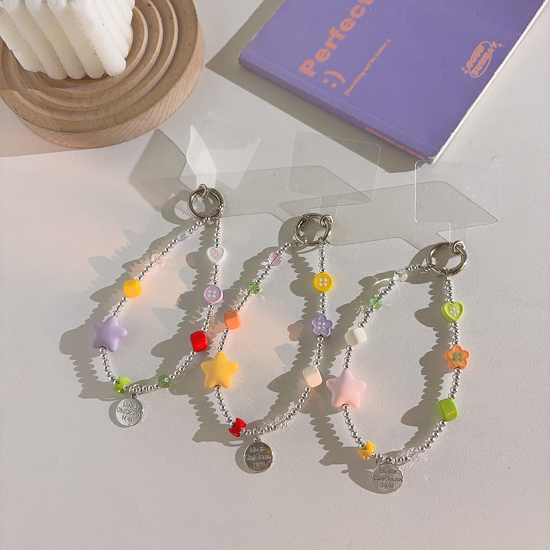 Y2K Silver Beaded Phone Case Lanyard Cute Cat Rocking Horse Dopamine Sweet Cool Spicy Girl Style Phone Chain 797