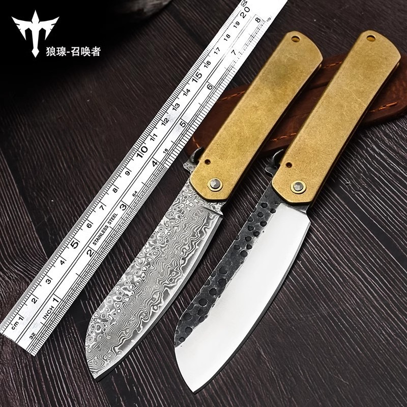 户外生存刀具防身折叠刀随身野外求生小刀锋利高硬度大马士革钢刀