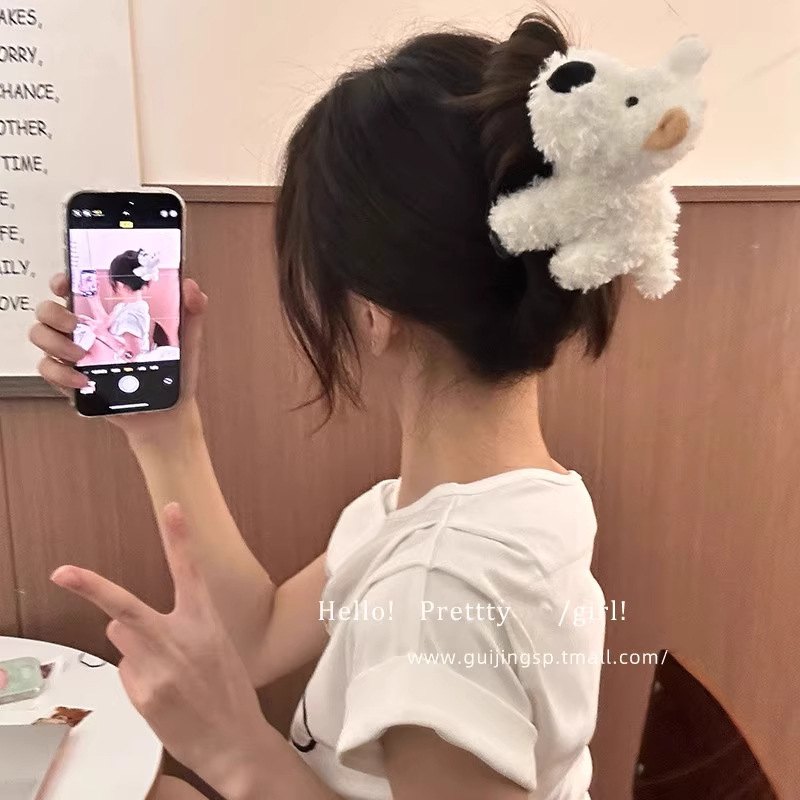 杨幂同款少女感西高地小狗发夹精致可爱扎发鸭嘴夹后脑勺夹子头饰|undefined