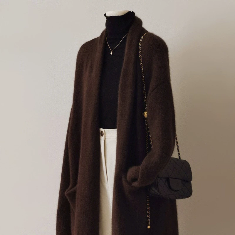 Цвет карри енот плюшевый длинный свитер куртка женская осень-зима