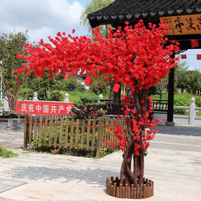 Árbol artificial de durazno, decoración de interior y exterior, ideal para centros comerciales, Año Nuevo y celebración, árbol de bendición rojo